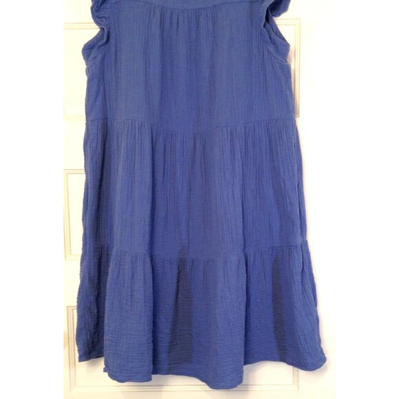 J.Crew Dress Wn L Blue Babydoll Tiered Ruffled Pockets Peasant Milkmaid Cottage - Picture 5 of 11